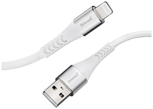 Intenso USB-Kabel USB 2.0 USB-A Stecker, Apple Lightning Stecker 1.50m Weiß Stoff-Ummantelung 7902102