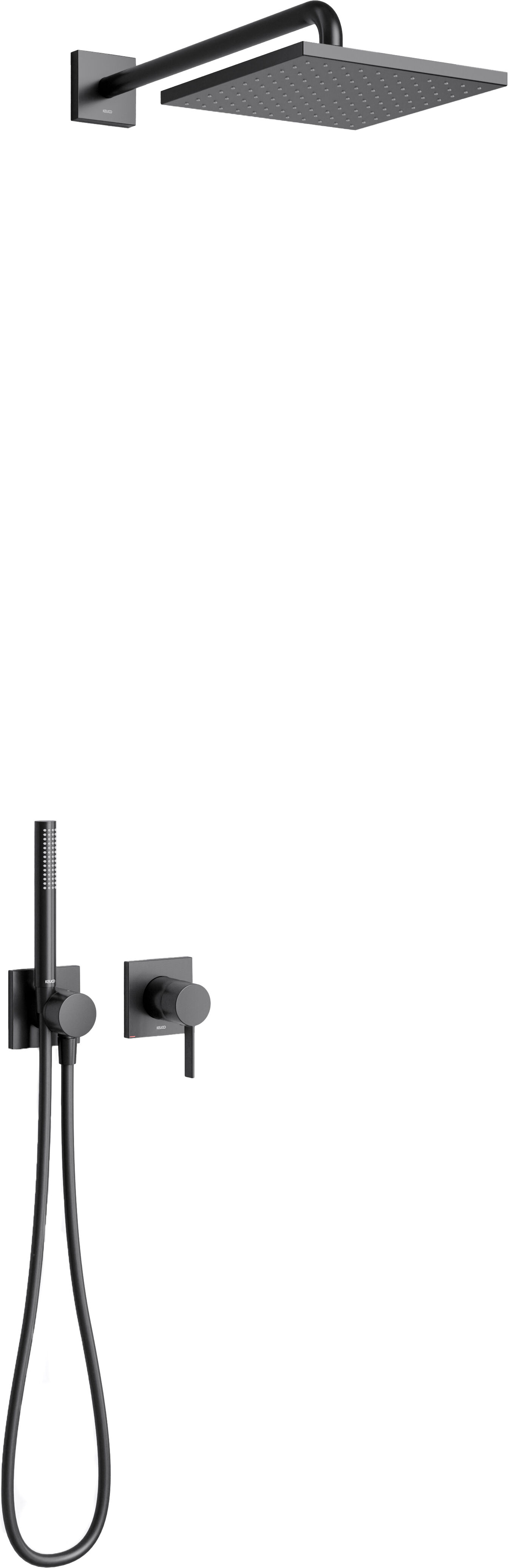 Keuco IXMO set de douche 59603370002 pour 2 consommateurs, avec support de douche et douche de tête, rosace carrée, noir mat