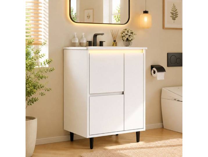 NuvlaGu - Meuble-lavabo sur pied Meuble‑lavabo avec deux tiroirs et une porte - Design Élégant et stylé - 61x46 5x87 cm - Blanc