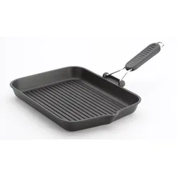RISOLI' Grillpfanne 33x26 cm, aus Aluguss, dick, mit klappbarem Silikongriff