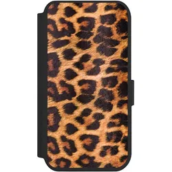 Nivocase Klapphülle für Apple iPhone 14 Pro Handyhülle aus Kunst Leder NIVOflip schwarz Animalprint Fell (Apple iPhone 14 Pro), Smartphone Hülle, Schwarz