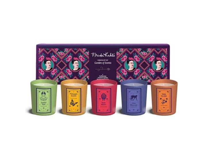 Frida Kahlo Garden of Scents Coffret cadeau\, 5 x 45 g\, bougies parfumées à la cire de soja\, cadeaux pour la Saint-Valentin