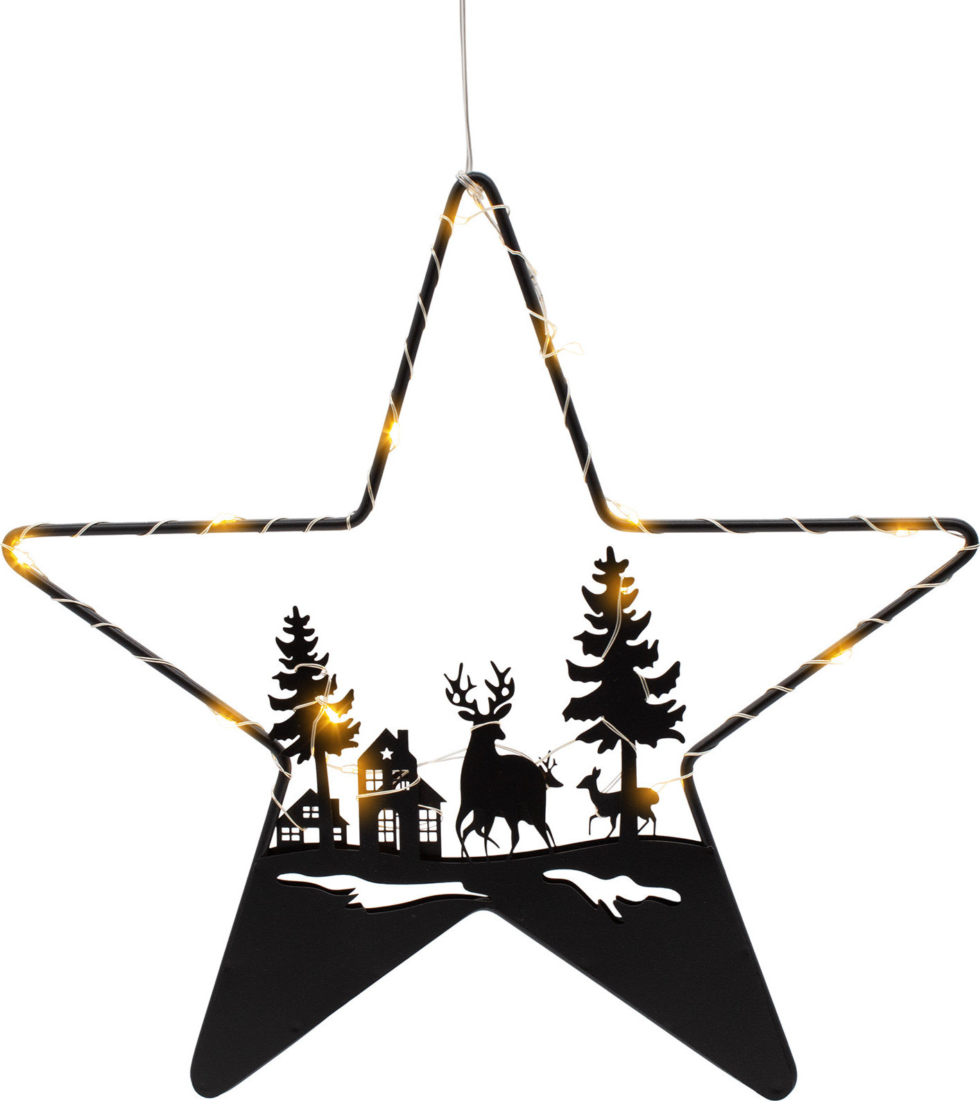Spetebo Verlichte ster met landschapsmotief - Metalen decoratieve hangster - 30 cm