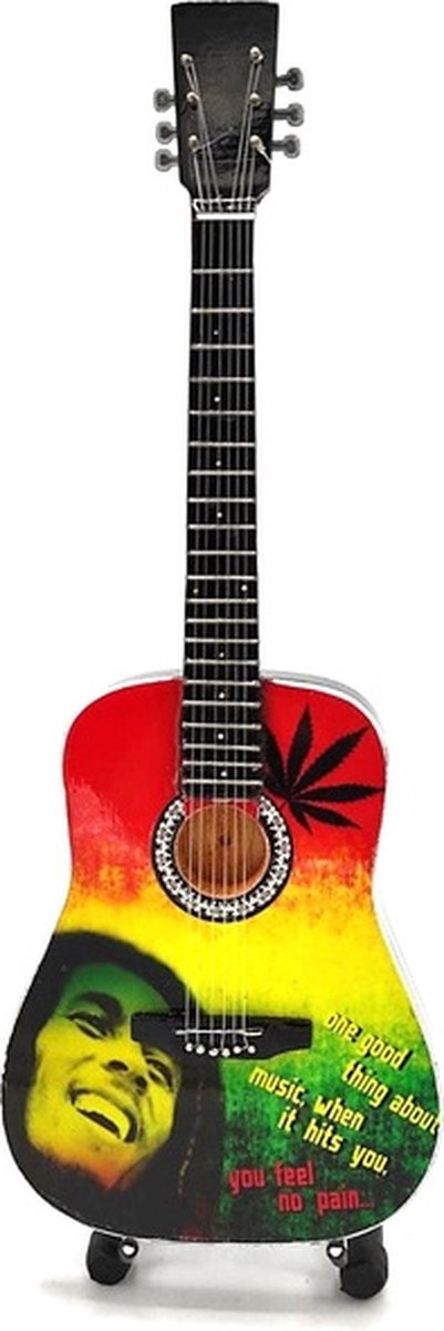 Bob Marley Miniatuur Gitaar Decoratie Rood Geel Groen 25 cm