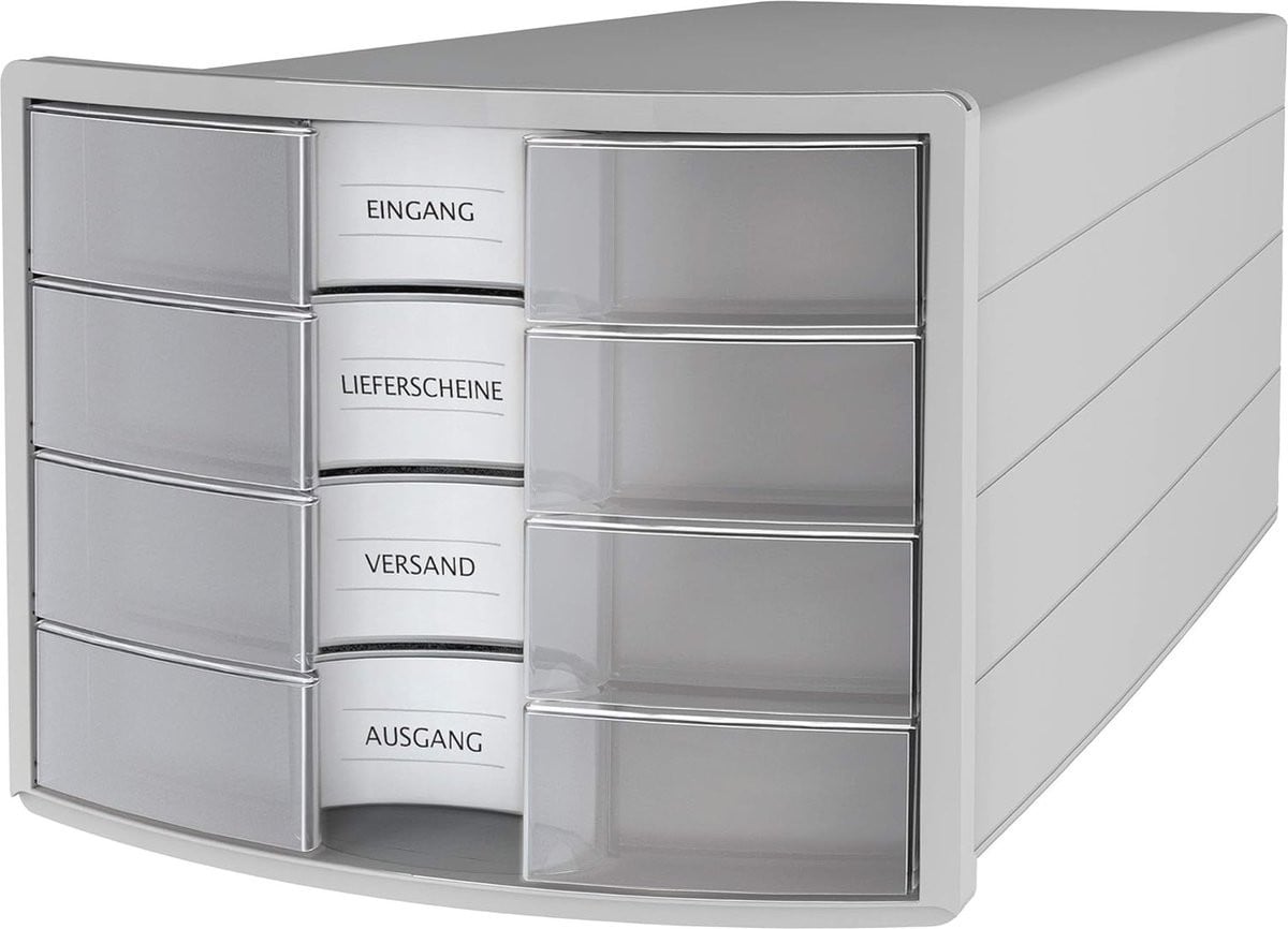 Stapelbare documentenbox met 4 lades voor A4, grijs