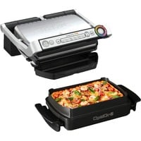 OptiGrill+ Snacking & Baking GC714D, Kontaktgrill silber/schwarz, 2.000 Watt, mit Backschale