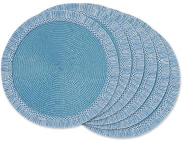 DII Nautical Blue Round Fringed Placemat Set/6