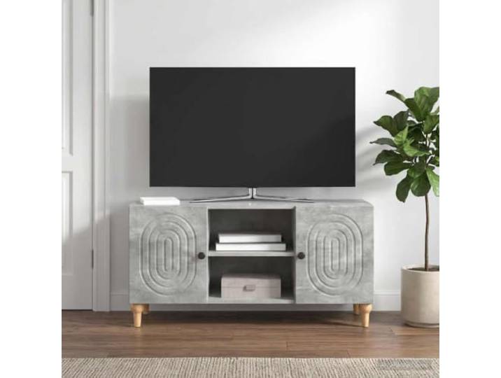 TV-Schrank Betongrau 102 x 34,5 x 50 cm Holzwerkstoff mit Pendeltüren Flexible Regale, 90-Grad-Pendeltüren, moderne Optik, robuste Paneelbasis, leichte Reinigung