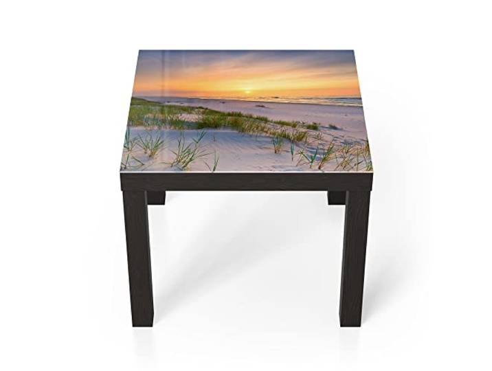 DEQORI Glastisch schwarz klein 55x55 cm Motiv Sonne sinkt über Ostsee ausgefallener Beistelltisch aus Glas Hochglanz Couchtisch fürs Wohnzimmer moderner Couch Tisch mit Design