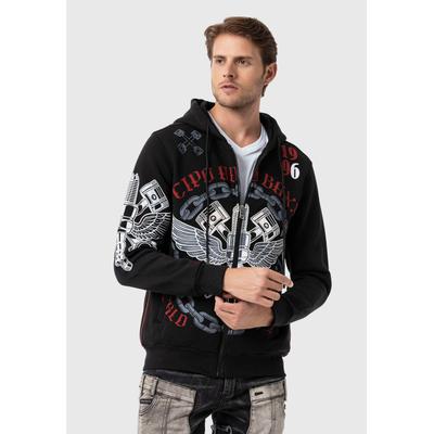 Sweatjacke CIPO & BAXX "Sweatjacken", Herren, Gr. S, schwarz, 70% Baumwolle, 30% Polyester, bedruckt, regular fit normal, Raglanärmel, Sweatjacken Sweatjacke, mit Print auf Front- und Rückseite