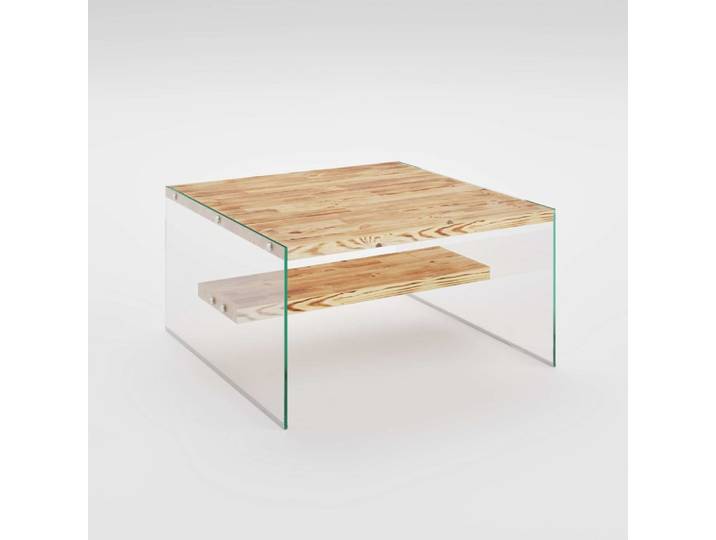 Table basse carrée 1 étagère en bois marron clair