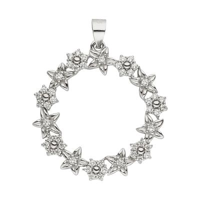 Kettenanhänger JOBO "Anhänger Kreis aus Blumen", silber (silber 925, weiß), Schmuckanhänger, Damen, Silber 925 (Sterlingsilber), Kettenanhänger, 925 Silber mit 49 Zirkonia
