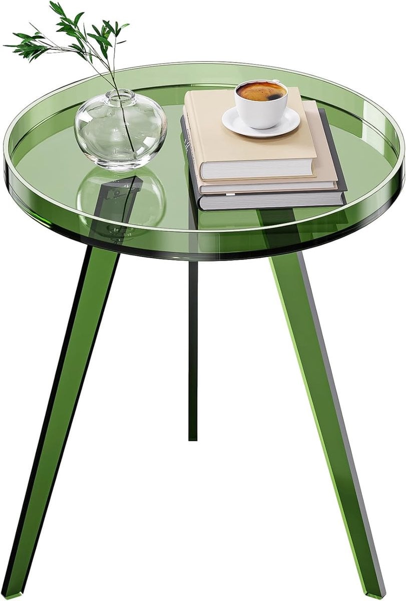 SnelShoppen Heldere Acryl Bijzettafel Rond met Tray Groen