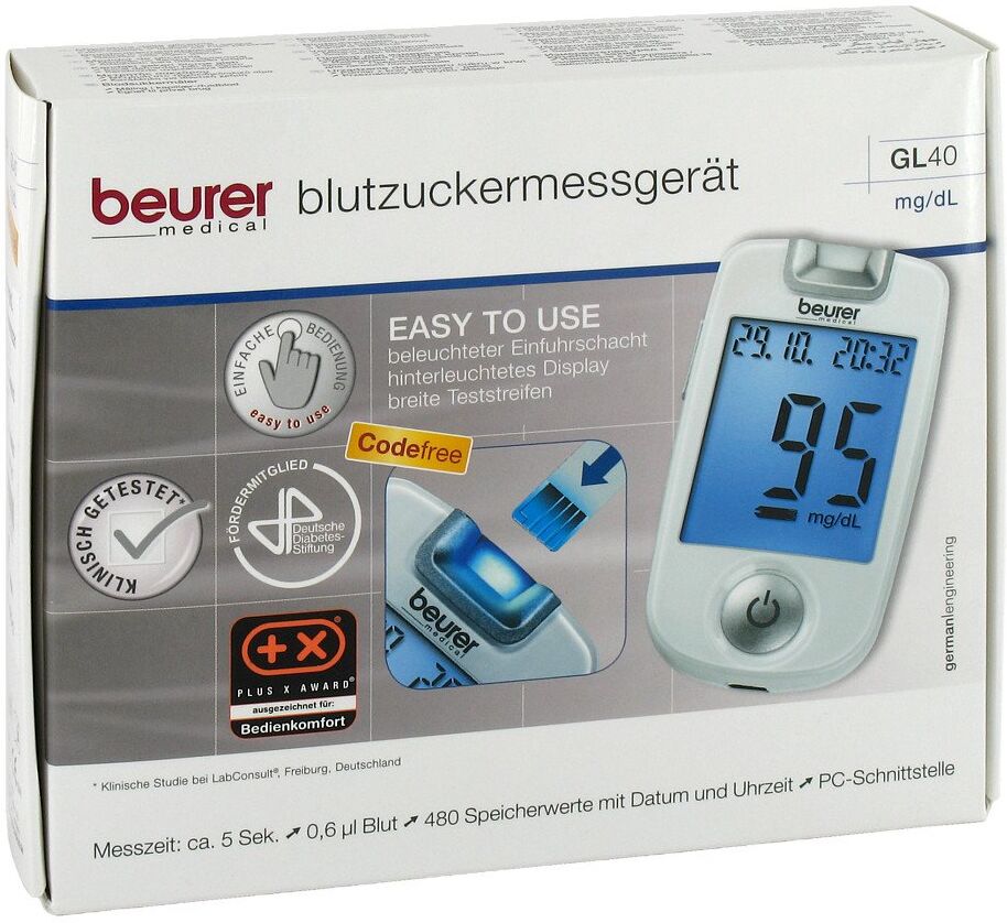 Beurer Gl40 mg/dl Blutzuckermessgerät codefree