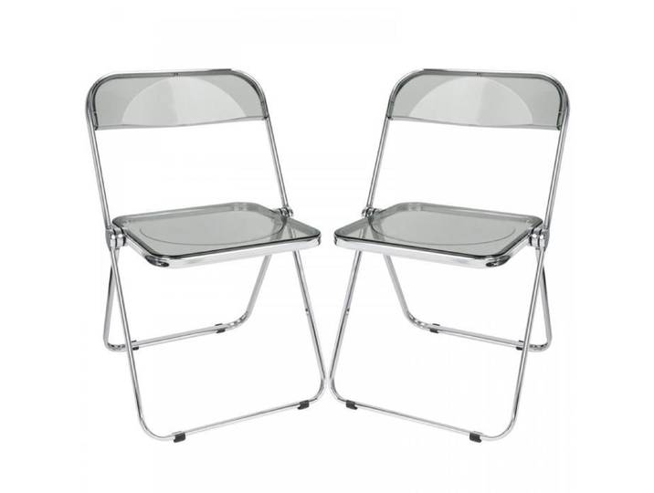 Lot de 2 Chaise Pliante - Chaise Pliable Transparente - Siège en Cristal Empilable - 46x46x77 cm - Pieds en Métal - Gris