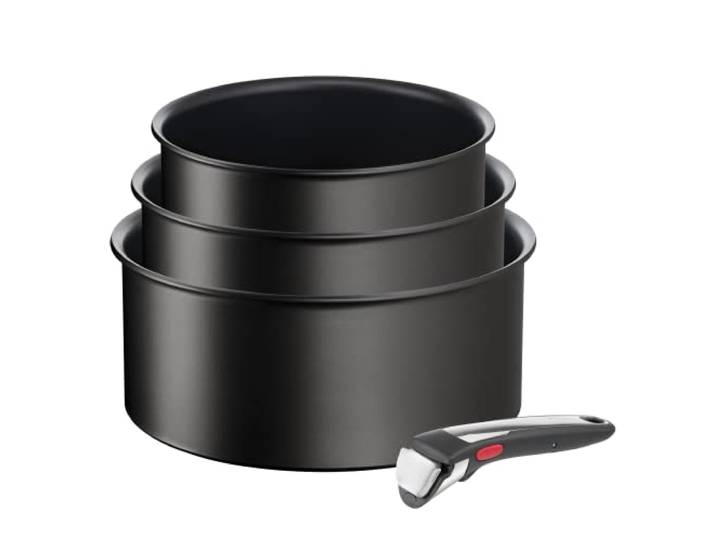 Tefal Ingenio Eco Resist On Kochgeschirr, 4 p, stapelbar, Induktion, leicht zu reinigen, Antihaftbeschichtung, Kochanzeige, gesundes Kochen, L7679202