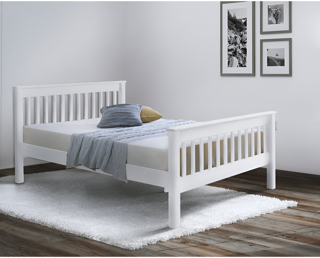 Marlow Home Co. white Wooden Bed White UK Double - DE 135 x 190 cm