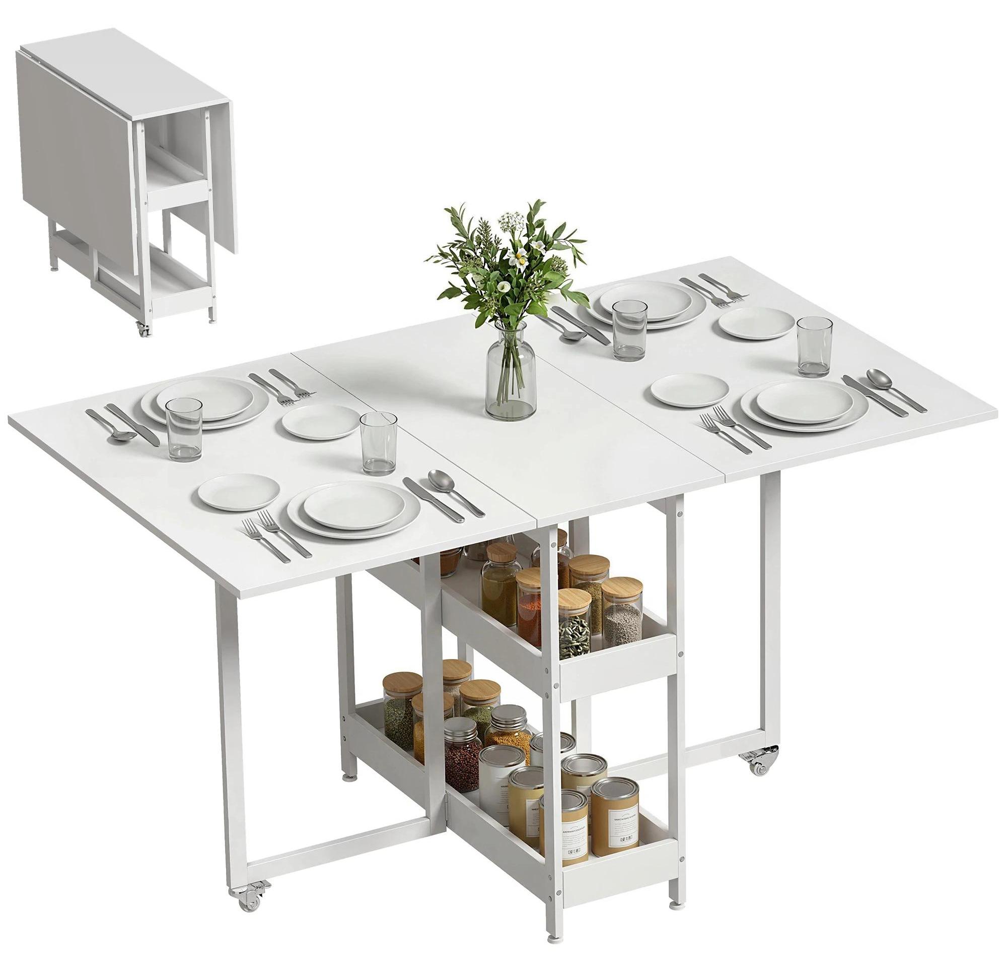 Klappbarer Esstisch - Modernes Design - Für bis zu 4 Personen - Kunststoffgestell - Offene Ablagen - Platzsparende Lösung