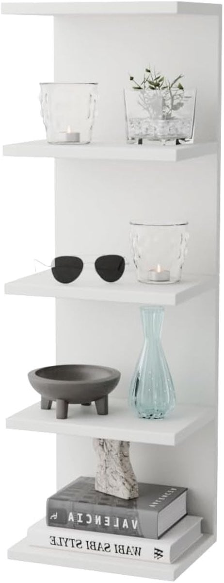 Wandplank Boekenkast met 5 Legplanken - Wit - Wandmontage voor Woonkamer, Badkamer of Keuken