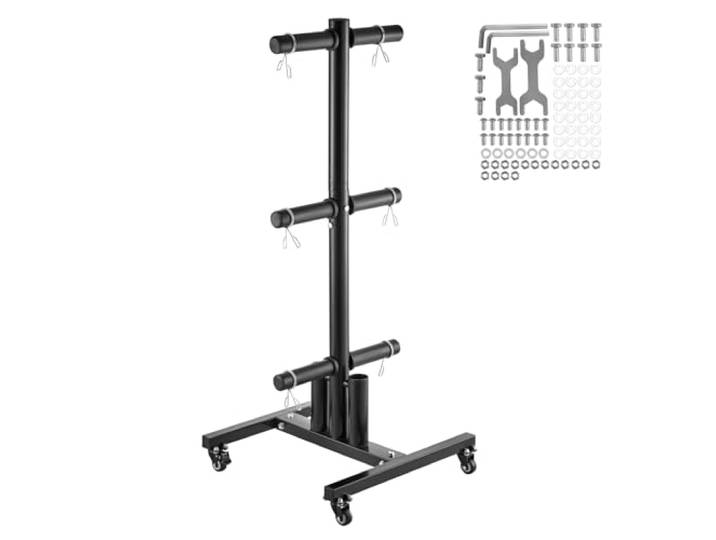VEVOR Support d'Haltères Vertical Arbre\, Rack de Rangement pour Disques des Poids de 50\,8 mm\, Support de Poids Capacité de Charge 454 kg\, Repose Haltères avec Roues\, Rangement pour Gym Domicile