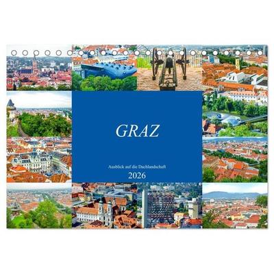 Graz - Ausblick auf die Dachlandschaft (Tischkalender 2026 DIN A5 quer), CALVENDO Monatskalender