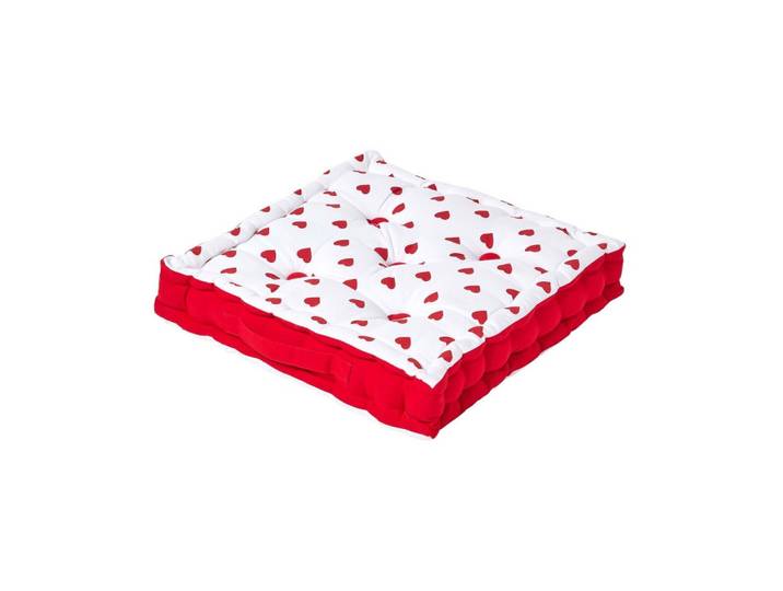 SITZKISSEN rot-weiß mit Herz-Muster 50/50/10 cm