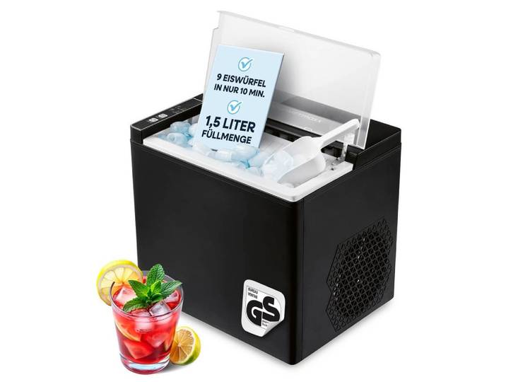 GOURMETmaxx Eiswürfelmaschine Zubereiter inkl. Auffangbehälter & Eisschaufel 150W, erfrischende Getränke Cocktails Säfte Eiswürfel schnell zubereiten