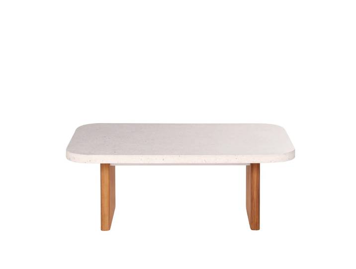 Outdoor-Couchtisch aus Teakholz mit Steinoptik, beige