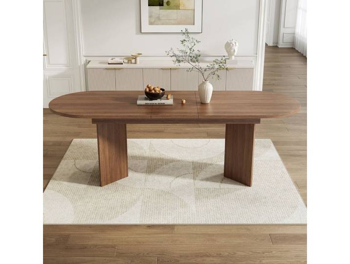 Table de salle à manger extensible 160-200x90cm Table a Manger Round pour 6 à 8 personnes Finition Noyer