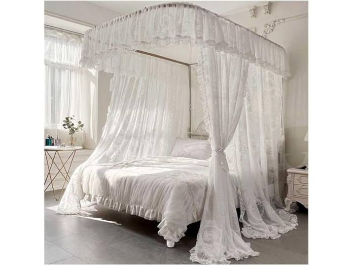 REHOOF Bettvorhang Für Himmelbett Mit Gestell, Dekorativer Betthimmel Mit Moskitonetz, Eleganter Stoffbehang Für Schlafzimmer, Romantische Raumdekoration 120 × 200 cm
