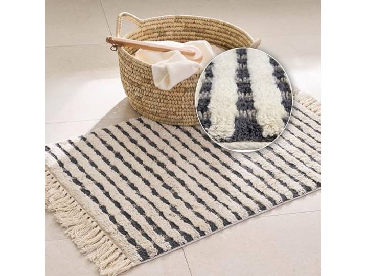 Waschbarer Badteppich einfarbig - Gitter Creme 60 x 90 cm (Rechteckig)