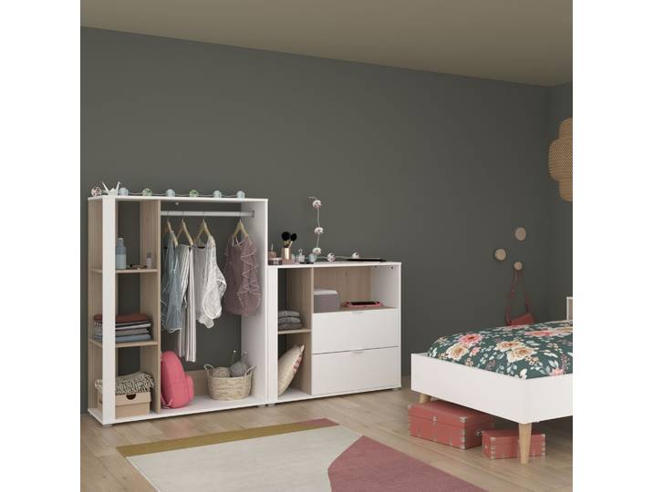 Commode 2 tiroirs et 3 étagères bicolore GABY