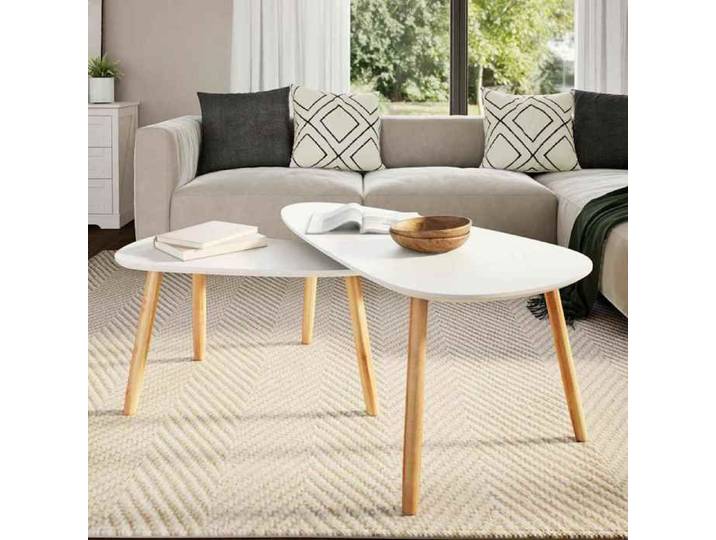 Tables moderne - Blanc - Ensemble de tables basses - (2 pcs) - Bois de pin massif Blanc 100x50x40 cm T25