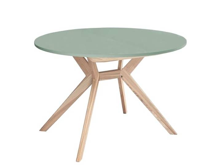RAGABA Runder ausziehbarer Esstisch 120 cm Biju, Esstich für 6 Personen, Massives Eschenholz und MDF-Platte, Platzsparend, Erweiterbarer, Salbeigrün