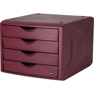 Helit Schubladenbox H6429525 the green chamelion, A4, Recycling-Kunststoff, 4 Fächer, bordeaux-rot