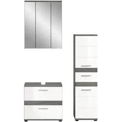 BADMÖBEL-SET weiß Hochglanz, grau 3-teilig 110 cm, Kombination mit viel Stauraum