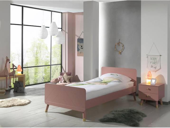 Jugendzimmer-Set, MDF, Terra Rosa, Bett 90×200 cm & Nachttisch, Modern, Vipack
