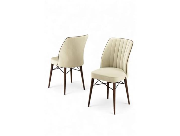 Hanah Home Modern Chair Set (4 Pieces), Cream & Brown, 44 cm W x 94 cm H x 42 cm D 100% Metal with Wooden Legs, 22/28 DNS Foam Scandinavian Design