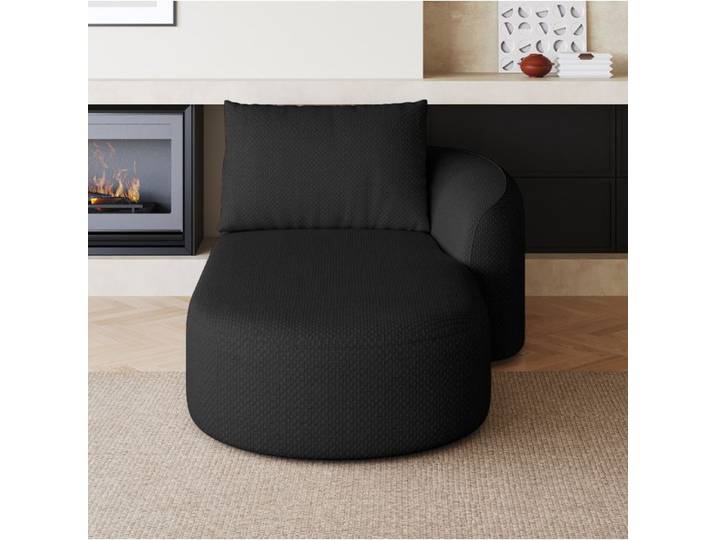 AESVAR canapé convertible 1 place avec méridienne droite tissu chenille noir sans montage