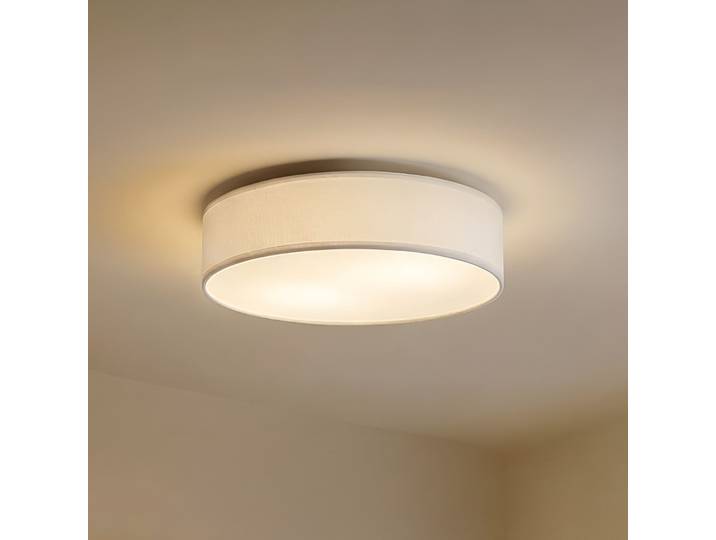 Plafonnier Sebatin Ø50 blanc/nickel - Lindby - Chambre à coucher - Scandinave - Tissu / textile - Rond