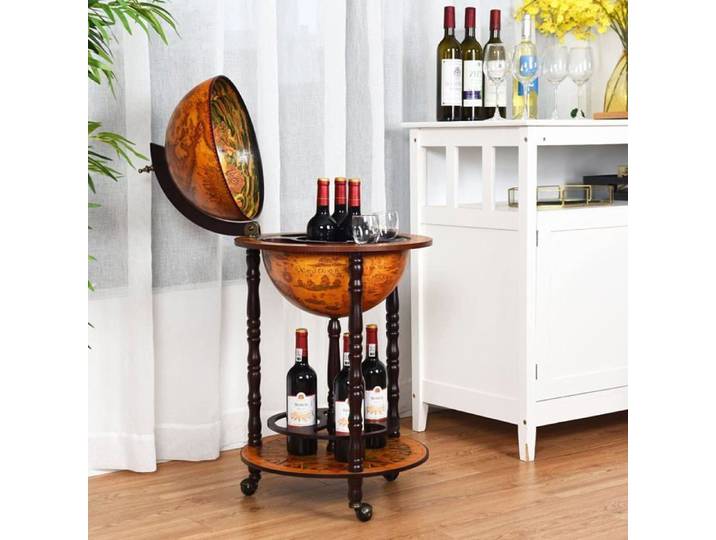 GIANTEX Meuble Range Bouteille Mobile avec Rangement Fermé et Etagère Ouverte-47x47x90CM Brun