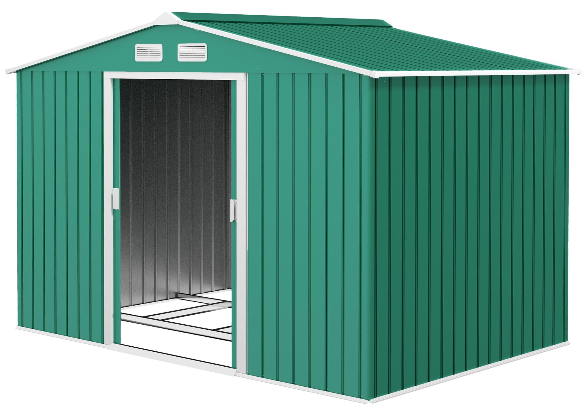 Gartenhaus 4,9 m2 (277 x 195 x 192 cm) mit 2 Schiebetš¹ren, verst?rktem Boden (Boden nicht enthalten), dunkelgrš¹n