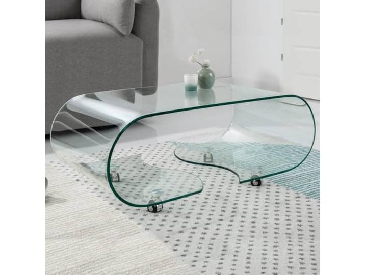 cagü Design Glascouchtisch Couchtisch Mayfair Glas transparent auf Rollen 90cm x 50cm