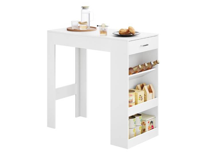 Table de Bar - WOLTU Table Haute Cuisine - Bois d'Ingénierie - 100x50x100cm - Blanc
