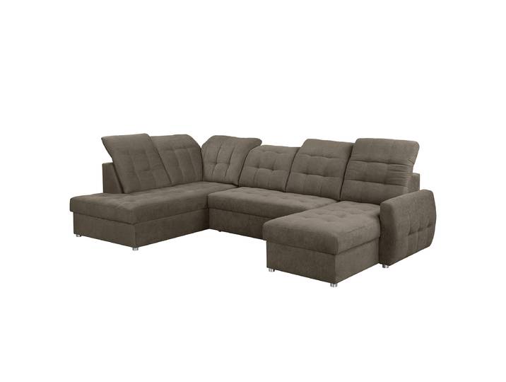 Wohnlandschaft Braun Samt Corry 313 x 102 x 206cm Longchair davorstehend rechts / Ottomane links mit Schlaffunktion Modern