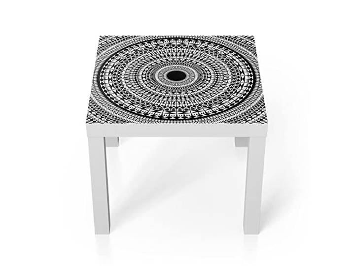 DEQORI Glastisch weiß klein 55x55 cm Motiv Kreisförmiges Mandala ausgefallener Beistelltisch aus Glas Hochglanz Couchtisch fürs Wohnzimmer moderner Couch Tisch mit Design