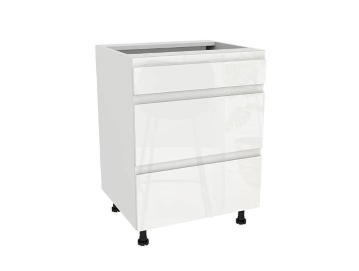 Laclar FREZO Küchen-Unterschrank mit Schubladen - Grifflos - Soft-Close - Hochglanz - Elegante & funktionale Lösung für Ihre Küche - 60x48,5x72 cm - Weiß, Front: Hochglanz Weiß grifflos