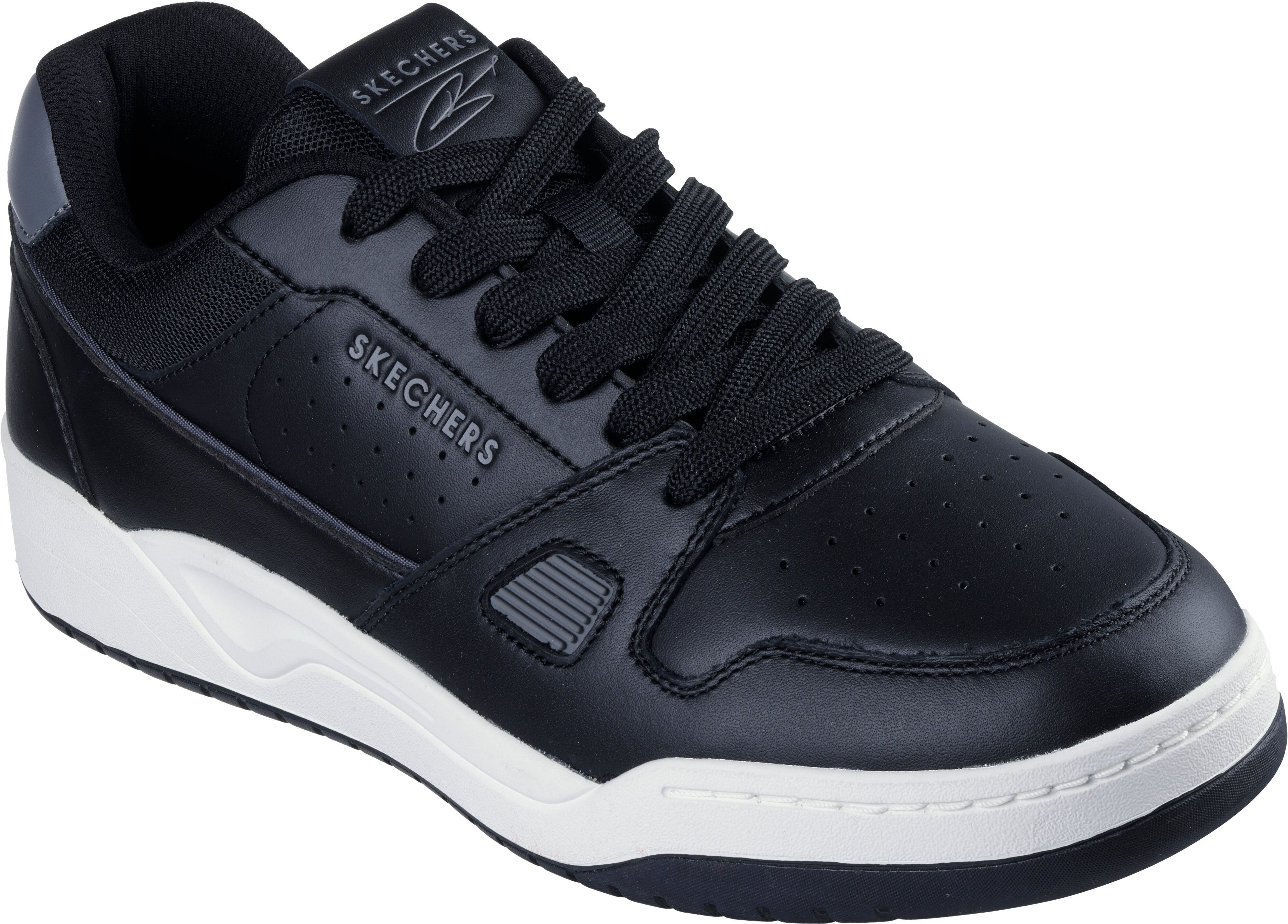 Sneaker SKECHERS "Harry Kane - Off Pitch Collection: Koopa - Harry Kane Court", Herren, Gr. 42, Textil, schwarz (schwarz, grau), Leder, Schuhe Sneaker, Retro Sneaker signiert vom weltbekannten Fussballstar Harry Kane schwarz, grau 42, Textil
