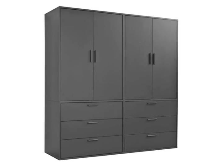mokebo Kleiderschrank (180x187 cm) aus Holz in Schwarz 4-türig & 6 Schubladen 'Der Grenzenlose' Schlafzimmerschrank modular & kombinierbar, Garderobenschrank, Flurschrank, Drehtürenschrank, Schrank