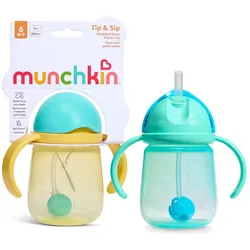 Munchkin, Babyflasche, - 2pk Tip & Sip Straw Trainer Cup - Blue/Yellow - 207 ml (207 ml)